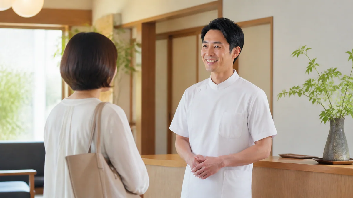 整骨院で患者を迎える柔道整復師