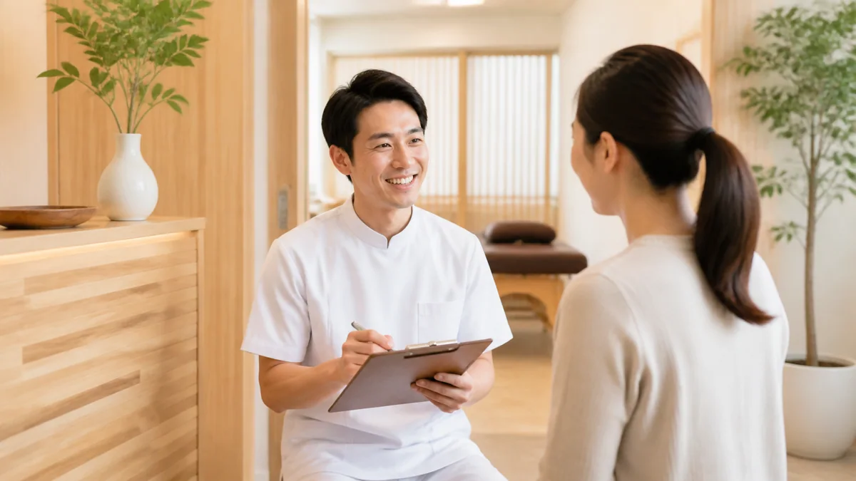 整体院で患者を迎える施術者