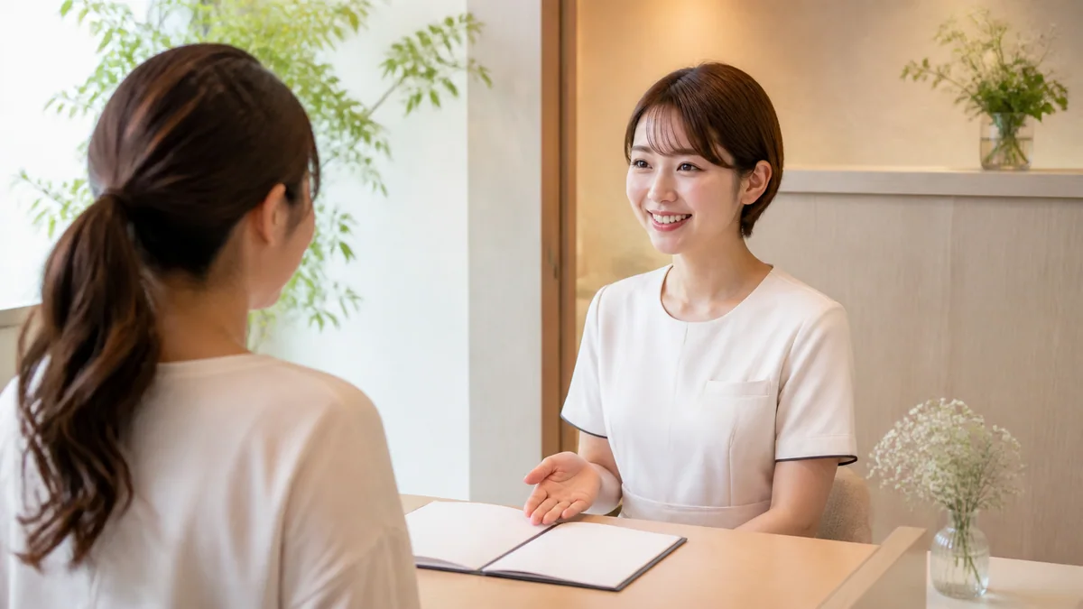 脱毛サロンでお客様にカウンセリングする様子