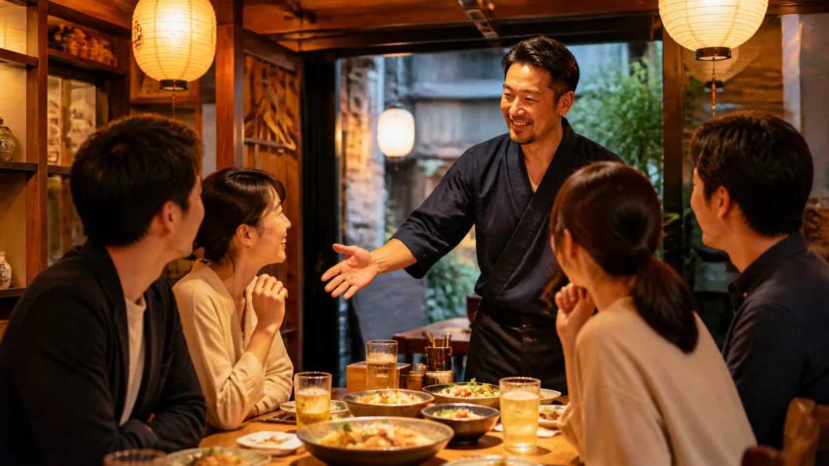 居酒屋でお客様を迎える店主