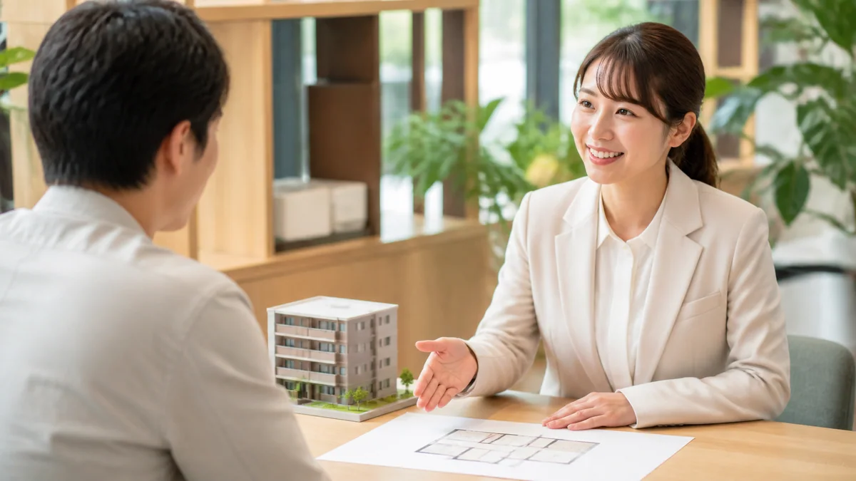 不動産店で接客する様子